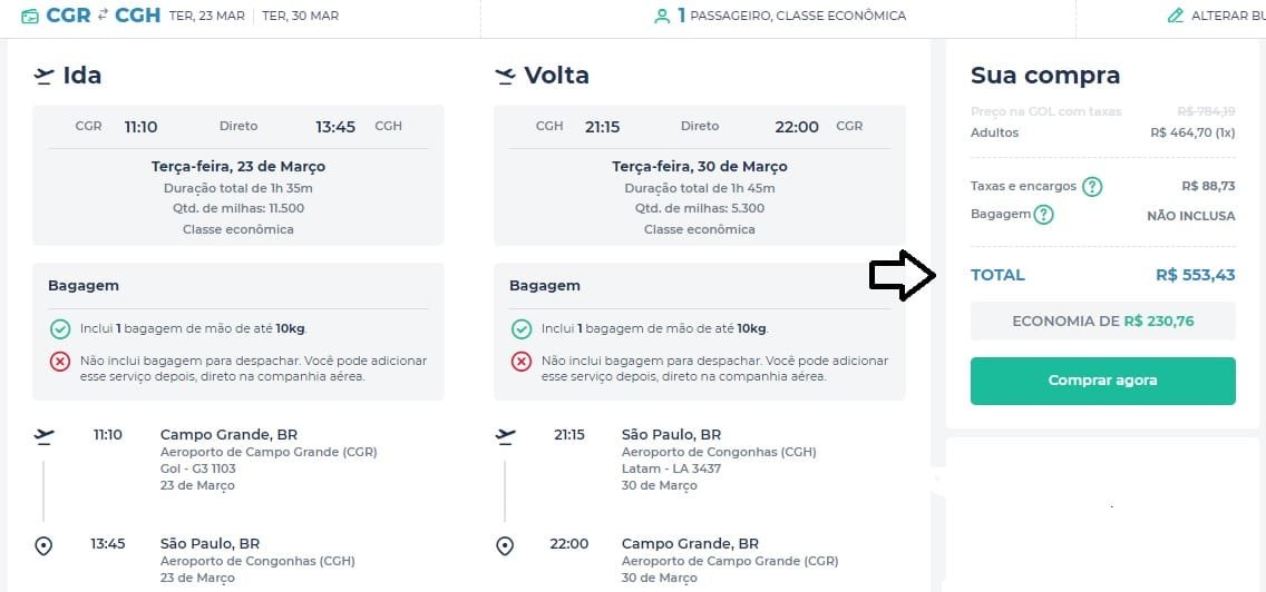 Voos de ida e volta de Campo Grande para 11 destinos por menos de R$ 692